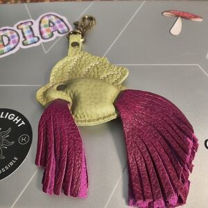 Portland Leather Betta Fish Green and Pink Tassel Bag Charm